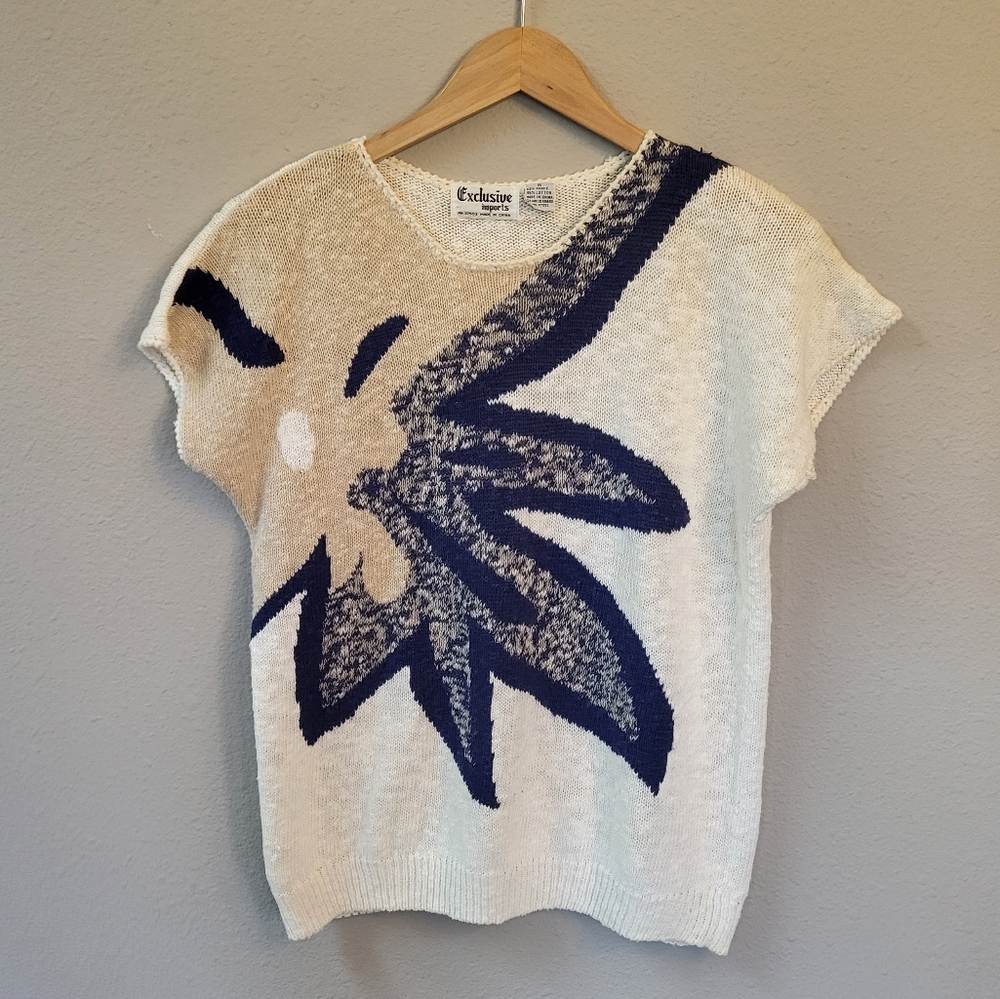 Vintage White and Navy Crew Neck Sweater